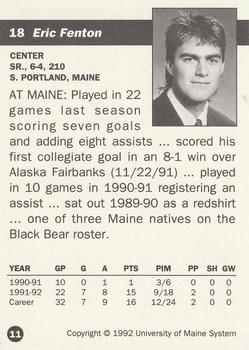 1992-93 Irving Maine Black Bears (NCAA) #11 Eric Fenton Back