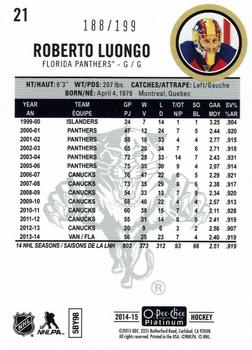 2014-15 O-Pee-Chee Platinum - White Ice #21 Roberto Luongo Back
