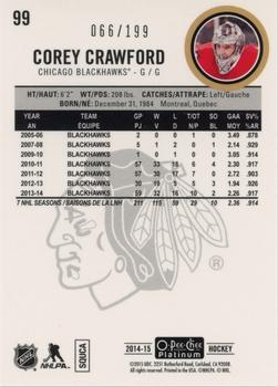 2014-15 O-Pee-Chee Platinum - White Ice #99 Corey Crawford Back