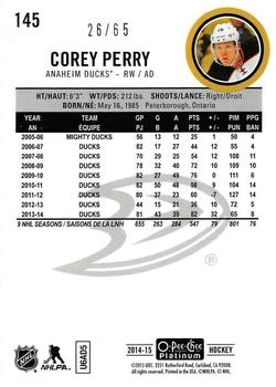 2014-15 O-Pee-Chee Platinum - Blue Cube #145 Corey Perry Back