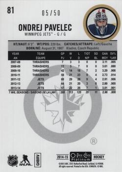 2014-15 O-Pee-Chee Platinum - Seismic Gold #81 Ondrej Pavelec Back