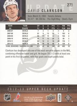 2012-13 SP Authentic - 2012-13 Upper Deck Update #271 David Clarkson Back