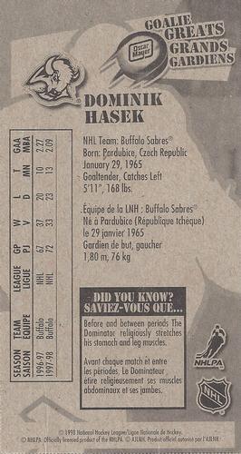 1998-99 Kraft / Post Collection - Oscar Mayer Goalie Greats #NNO Dominik Hasek Back