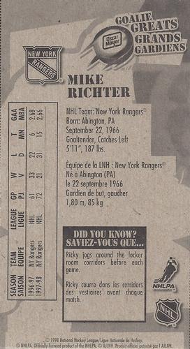1998-99 Kraft / Post Collection - Oscar Mayer Goalie Greats #NNO Mike Richter Back