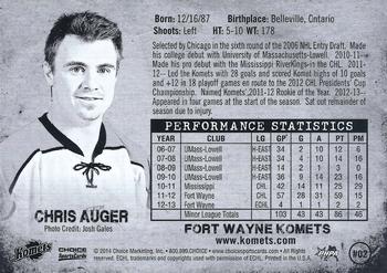2013-14 Choice Fort Wayne Komets (ECHL) #2 Chris Auger Back