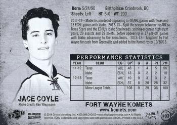 2013-14 Choice Fort Wayne Komets (ECHL) #3 Jace Coyle Back
