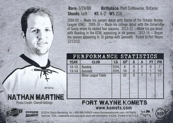 2013-14 Choice Fort Wayne Komets (ECHL) #9 Nathan Martine Back