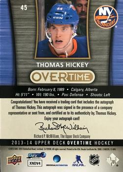 2013-14 Upper Deck Overtime - Autographs #45 Thomas Hickey Back