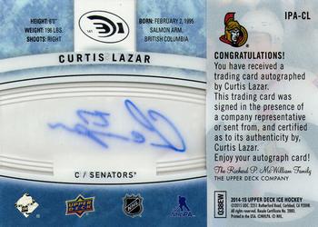 2014-15 Upper Deck Ice - Ice Premieres Autographs #IPA-CL Curtis Lazar Back