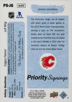 2014-15 Upper Deck - 25th Anniversary Young Guns Tribute Priority Signings Fall Expo #PS-JG Johnny Gaudreau Back