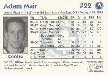2000-01 St. John's Maple Leafs (AHL) #NNO Adam Mair Back