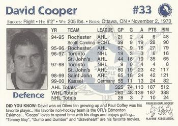 2000-01 St. John's Maple Leafs (AHL) #NNO David Cooper Back