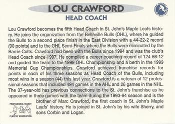 2000-01 St. John's Maple Leafs (AHL) #NNO Lou Crawford Back