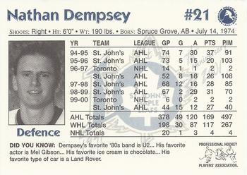 2000-01 St. John's Maple Leafs (AHL) #NNO Nathan Dempsey Back
