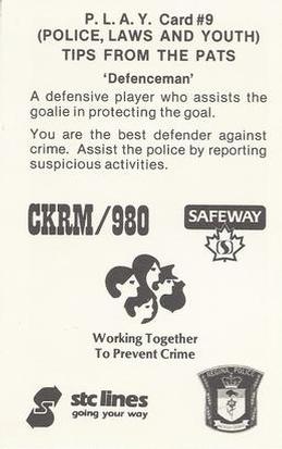 1981-82 Regina Pats (WHL) Police #9 Jeff Crawford Back
