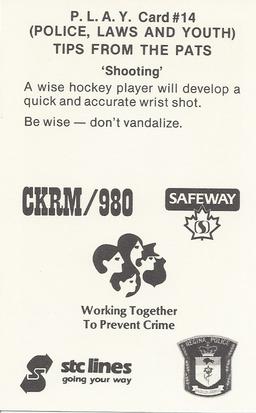 1981-82 Regina Pats (WHL) Police #14 Ken Heppner Back