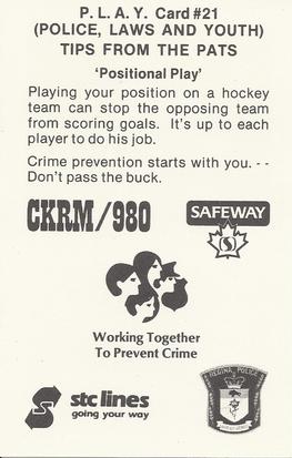 1981-82 Regina Pats (WHL) Police #21 Barry Trotz Back