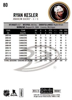 2014-15 O-Pee-Chee Platinum - Rainbow #80 Ryan Kesler Back