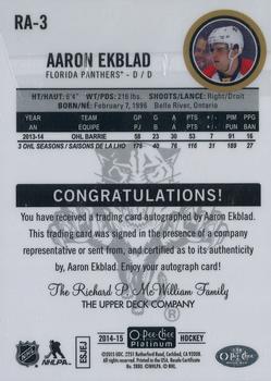2014-15 O-Pee-Chee Platinum - Rookie Autographs #RA-3 Aaron Ekblad Back