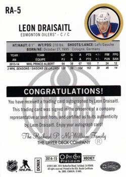 2014-15 O-Pee-Chee Platinum - Rookie Autographs #RA-5 Leon Draisaitl Back