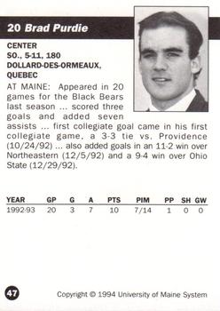 1993-94 Irving Maine Black Bears (NCAA) #47 Brad Purdie Back
