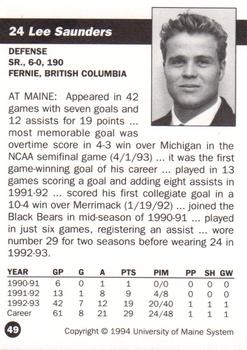 1993-94 Irving Maine Black Bears (NCAA) #49 Lee Saunders Back