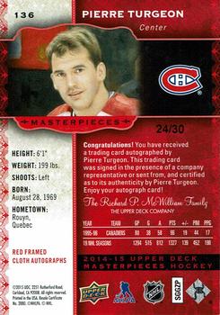 2014-15 Upper Deck Masterpieces - Framed Red Cloth Autographs #136 Pierre Turgeon Back