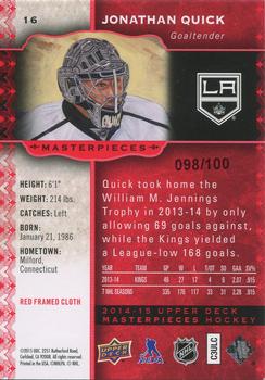 2014-15 Upper Deck Masterpieces - Framed Red Cloth #16 Jonathan Quick Back