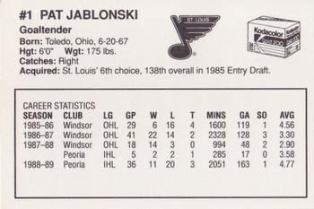 1989-90 Kodak St. Louis Blues #NNO Pat Jablonski Back