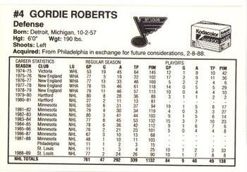 1989-90 Kodak St. Louis Blues #NNO Gordie Roberts Back