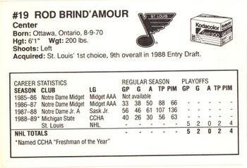 1989-90 Kodak St. Louis Blues #NNO Rod Brind'Amour Back