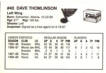 1989-90 Kodak St. Louis Blues #NNO Dave Thomlinson Back