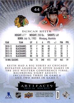 2015-16 Upper Deck Artifacts #44 Duncan Keith Back
