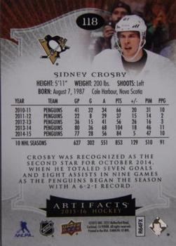 2015-16 Upper Deck Artifacts #118 Sidney Crosby Back