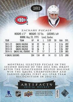 2015-16 Upper Deck Artifacts #181 Zachary Fucale Back