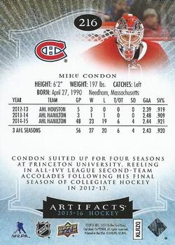 2015-16 Upper Deck Artifacts #216 Mike Condon Back