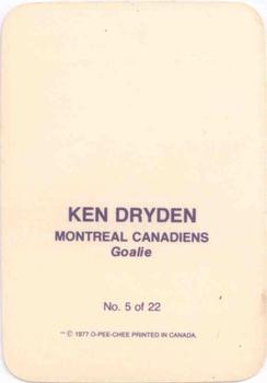 1977-78 O-Pee-Chee - Glossy Inserts (Rounded Corners) #5 Ken Dryden Back
