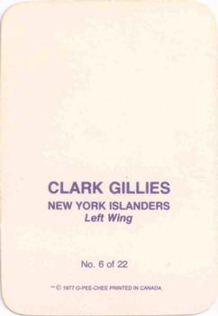 1977-78 O-Pee-Chee - Glossy Inserts (Rounded Corners) #6 Clark Gillies Back