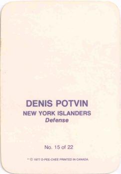 1977-78 O-Pee-Chee - Glossy Inserts (Rounded Corners) #15 Denis Potvin Back