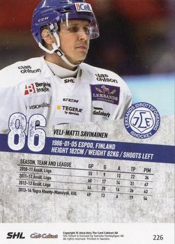 2014-15 SHL Elitset #226 Veli-Matti Savinainen Back