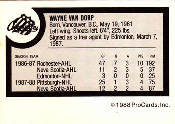1988-89 ProCards Rochester Americans (AHL) #NNO Wayne Van Dorp Back