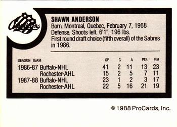 1988-89 ProCards Rochester Americans (AHL) #NNO Shawn Anderson Back