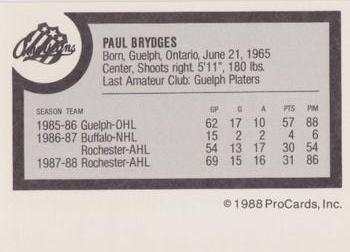 1988-89 ProCards Rochester Americans (AHL) #NNO Paul Brydges Back