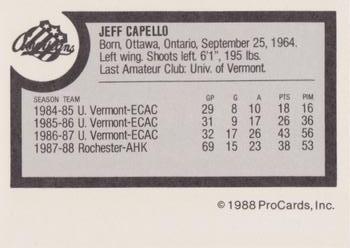 1988-89 ProCards Rochester Americans (AHL) #NNO Jeff Capello Back