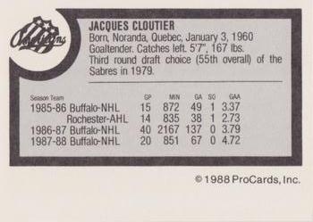 1988-89 ProCards Rochester Americans (AHL) #NNO Jacques Cloutier Back