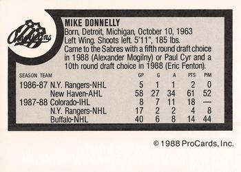 1988-89 ProCards Rochester Americans (AHL) #NNO Mike Donnelly Back