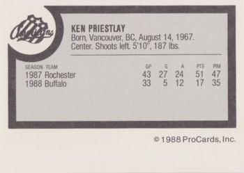 1988-89 ProCards Rochester Americans (AHL) #NNO Ken Priestlay Back