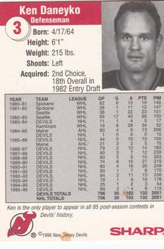 1996-97 Sharp New Jersey Devils #NNO Ken Daneyko Back