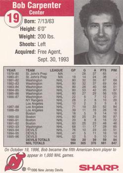 1996-97 Sharp New Jersey Devils #NNO Bob Carpenter Back