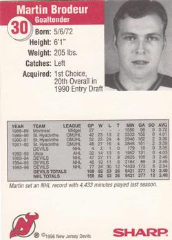 1996-97 Sharp New Jersey Devils #NNO Martin Brodeur Back